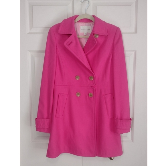 Banana Republic Jackets & Blazers - Banana Republic Hot Pink Woven Textured Cotton Double Breasted Pea Coat Medium
